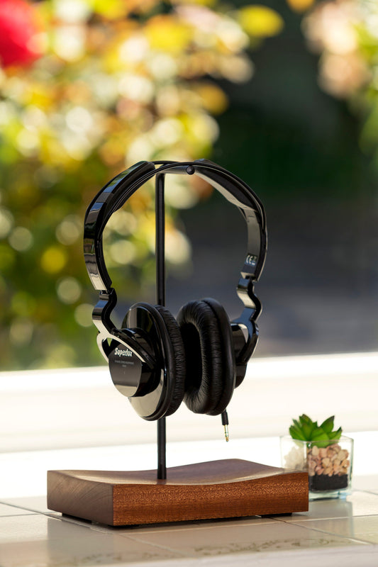 Mahogany Concave Headphone Stand hand carved by M-ski