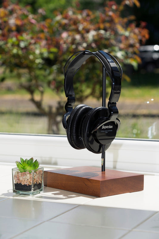 Mahogany Cubic Headphone Stand hand carved by M-ski